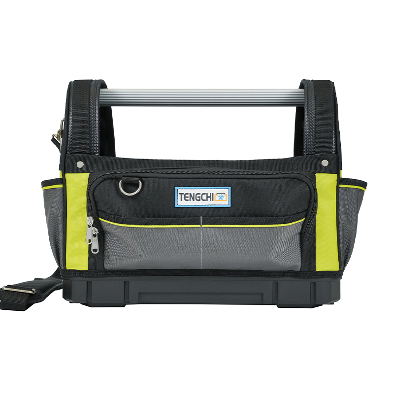 17-palcová/19-palcová taška na náradie z oceľových rúr s plastovým dnom a vonkajším vreckom